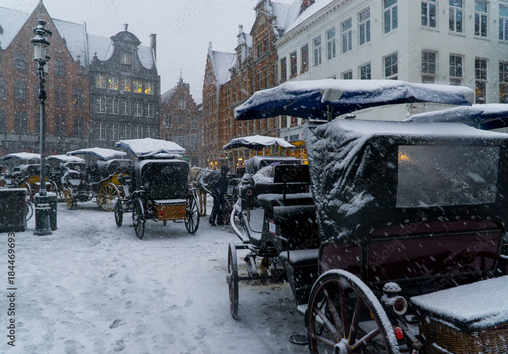 Obraz premium Horse and carriage waiting in Bruges