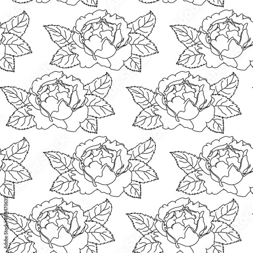 Vector seamless peony pattern. Black and white hand drawn flower pattern for paper, textile, handmade decoration, scrap-booking, polygraphy, t-shirt, cards.