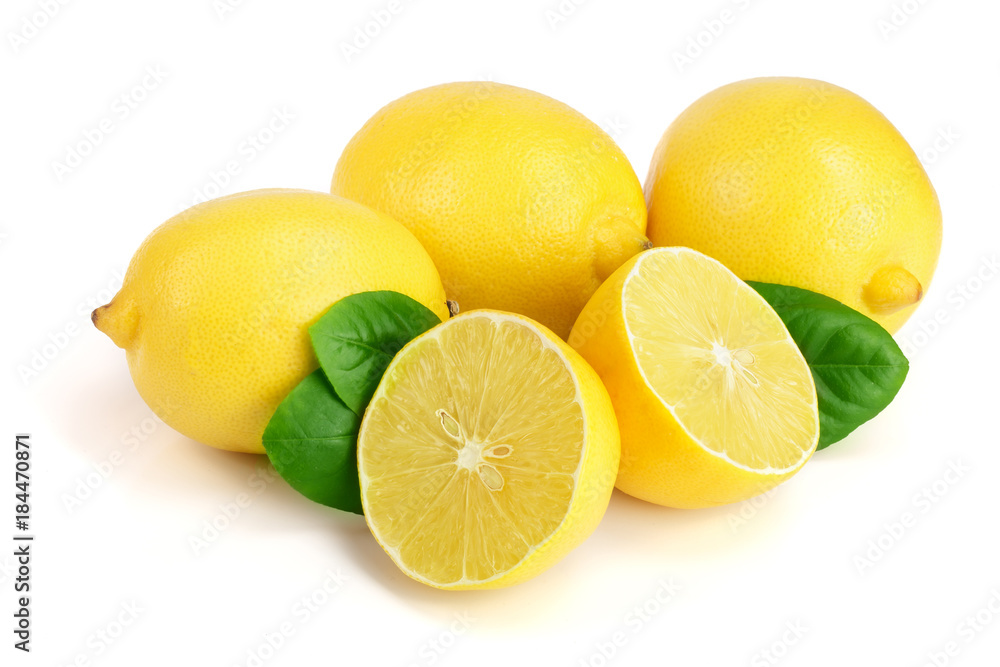 lemon and half with leaf isolated on white background