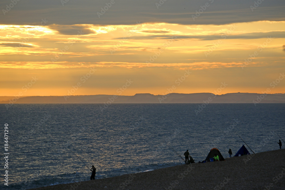 Chesil Bank at sunset