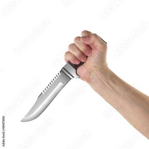 Slika na platnu Objects Hands action - Hand holds Survival knife Isolated