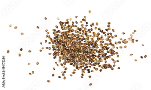 hemp seeds isolated on white background, top view