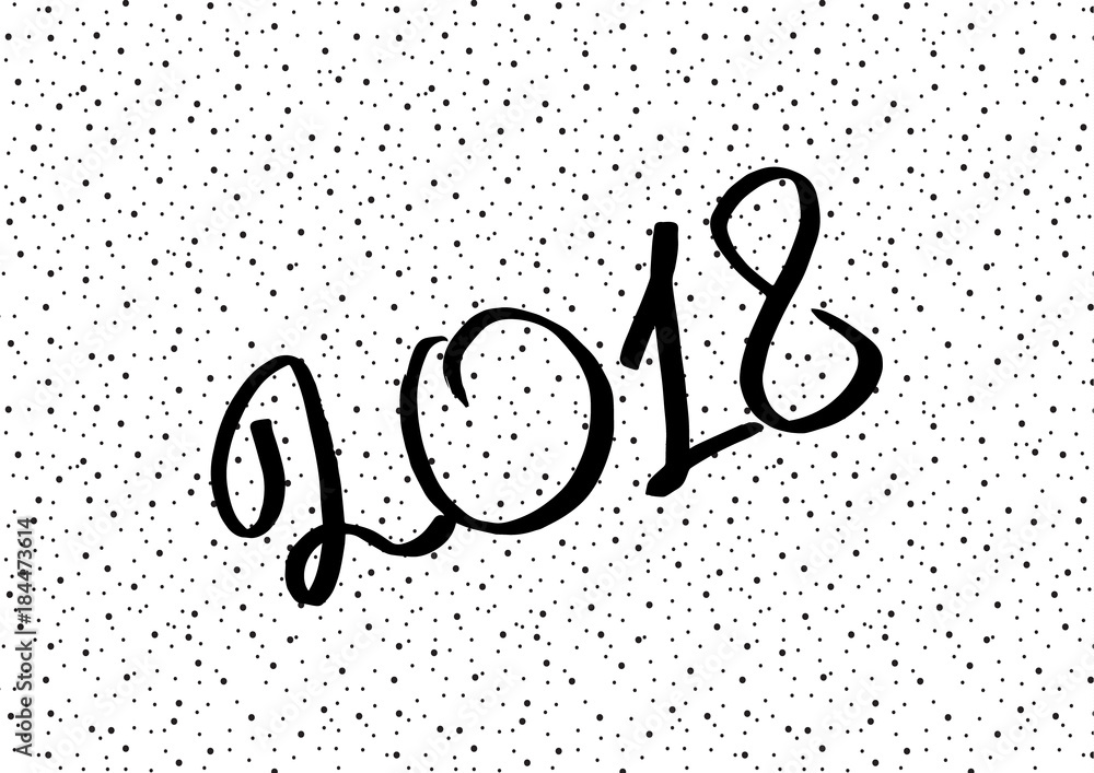 Black and white. New Year 2018. New Year's greeting card, cover, banner. Lettering