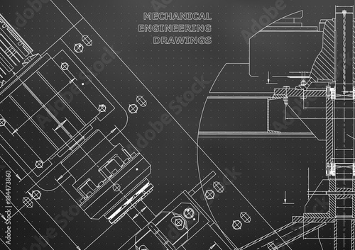Blueprints. Mechanical construction. Technical Design. Cover. Banner. Black. Points