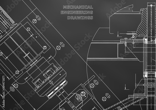 Blueprints. Mechanical construction. Technical Design. Cover. Banner. Black