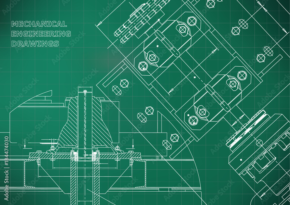 Blueprints. Mechanical construction. Technical Design. Engineering Cover. Banner. Light green. Grid