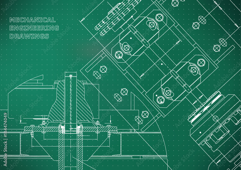 Blueprints. Mechanical construction. Technical Design. Engineering Cover. Banner. Light green. Points