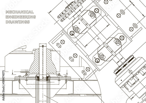 Blueprints. Mechanical construction. Technical Design. Engineering Cover. Banner. White