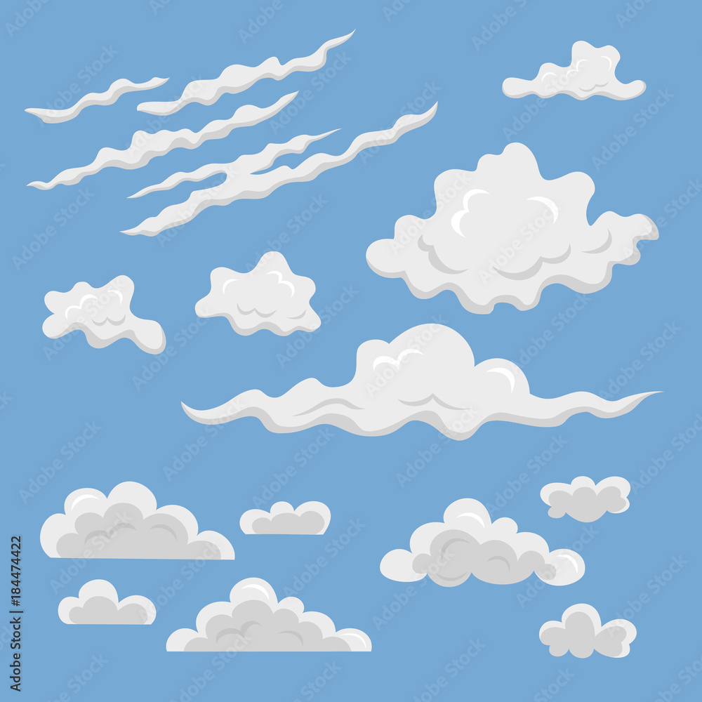 Set of different clouds on the blue background. Set of different clouds on the blue background.