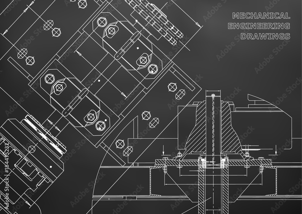 Engineering backgrounds. Technical Design. Mechanical engineering drawings. Blueprints. Black