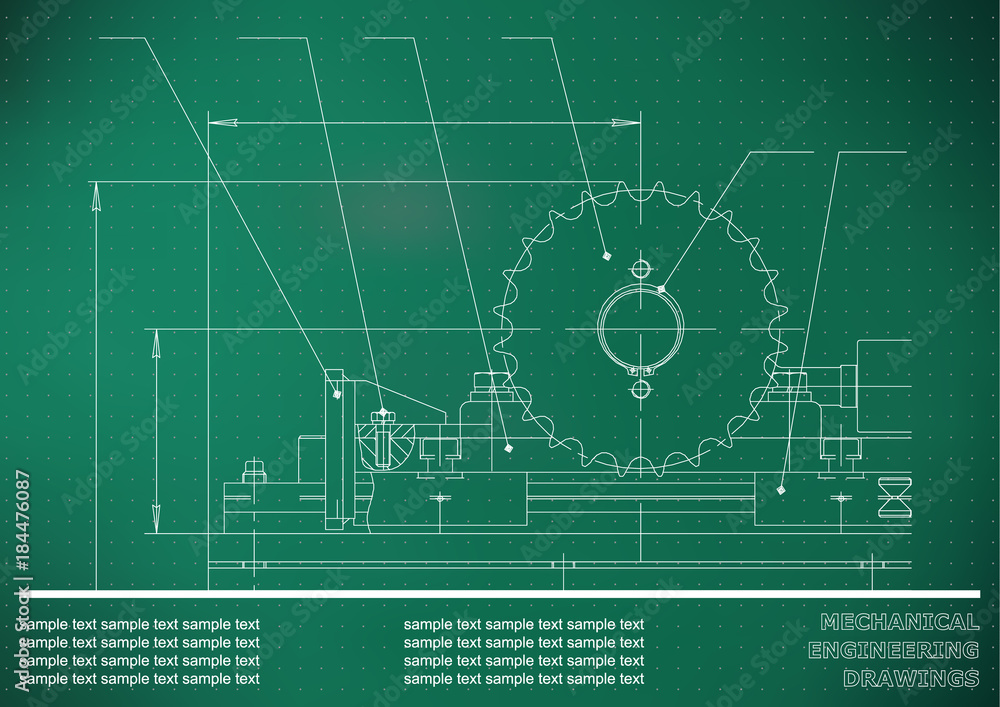 Mechanical drawings. Engineering illustration background. Light green. Points Mechanical drawings. Engineering illustration background. Light green. Points
