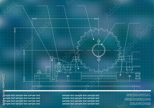 Mechanical drawings. Engineering illustration background. Blue. Points