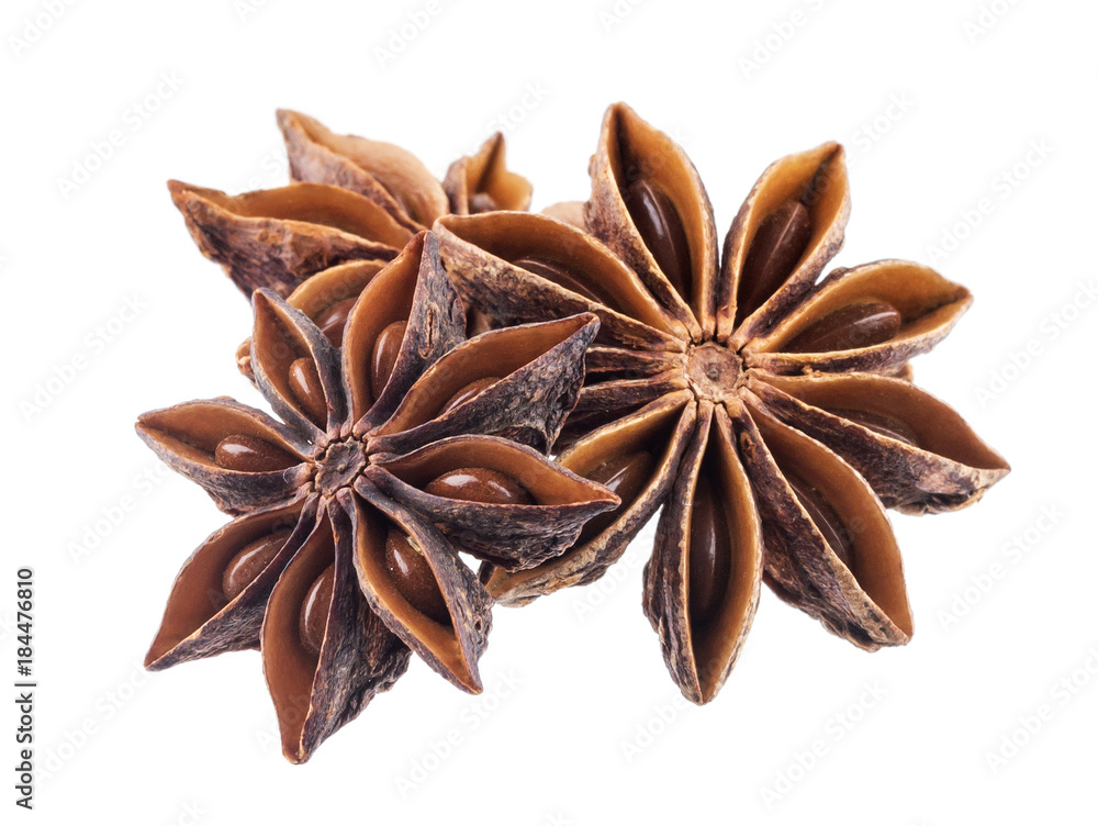 Star anise heap isolated on white background closeup Star anise heap isolated on white background closeup