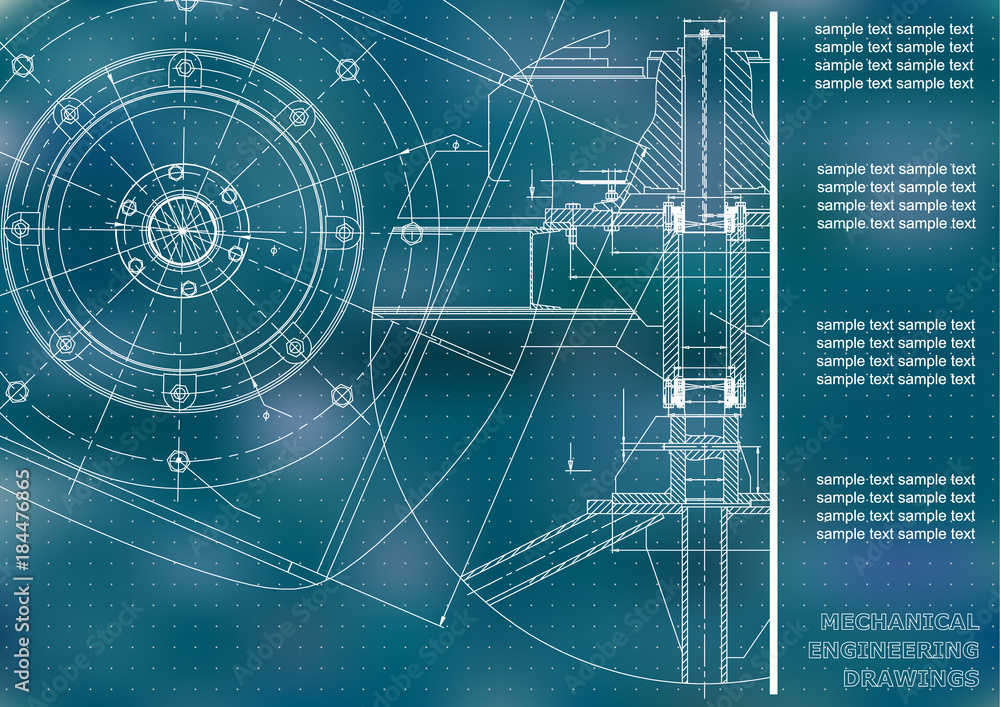 Obraz premium Mechanical engineering drawings. Vector engineering drawing. Blue. Points