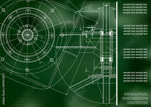 Mechanical engineering drawings. Vector engineering drawing. Green. Points