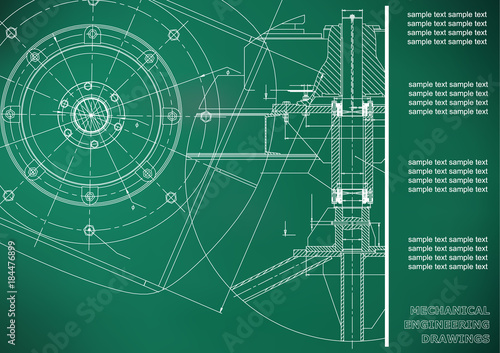 Mechanical engineering drawings. Vector engineering drawing. Light green