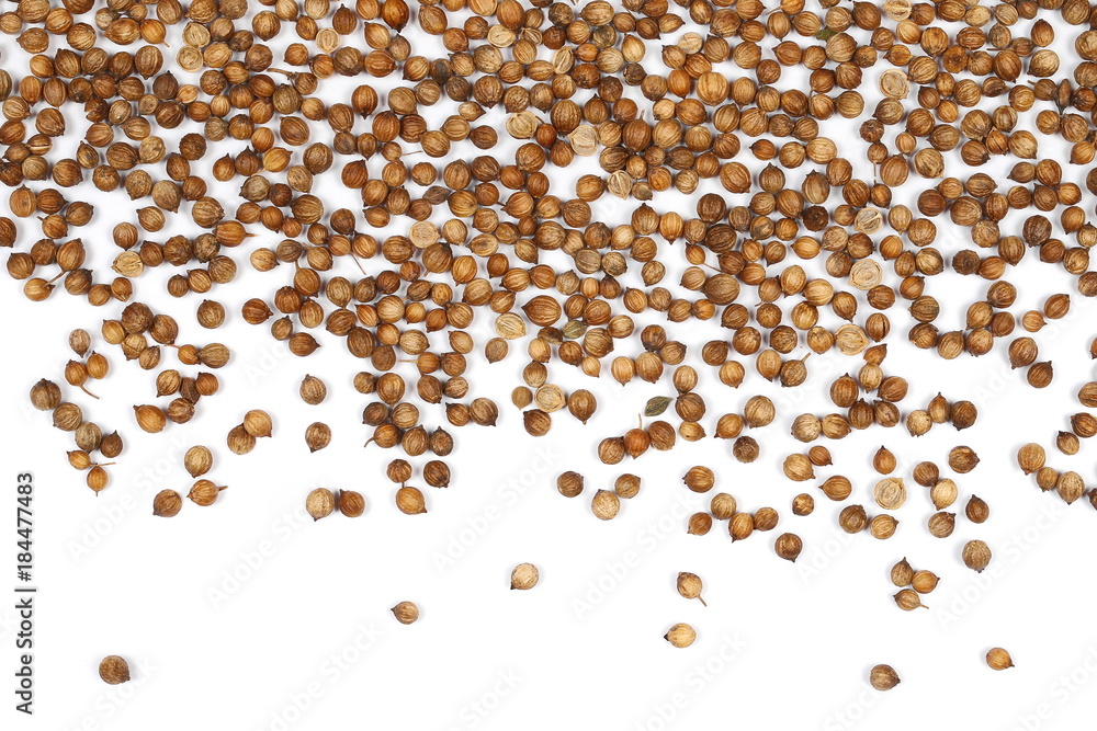 Coriander seeds isolated on white background, top view Coriander seeds isolated on white background, top view