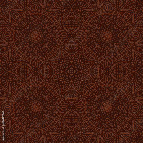 Seamless pattern doodle ornament. Ethnic motives. Zentangl. Brown © bubushonok