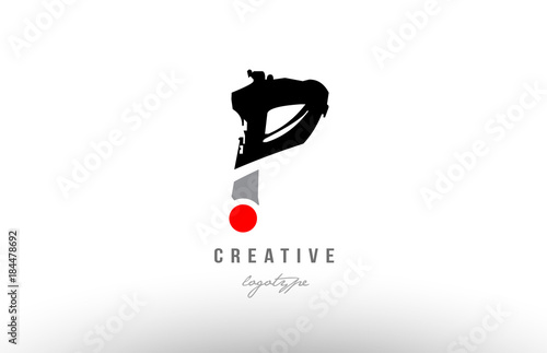 p grunge black grey alphabet letter logo icon design