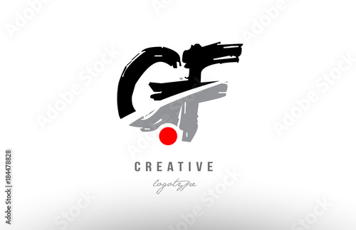 grunge red dot gf g f alphabet letter logo combination design