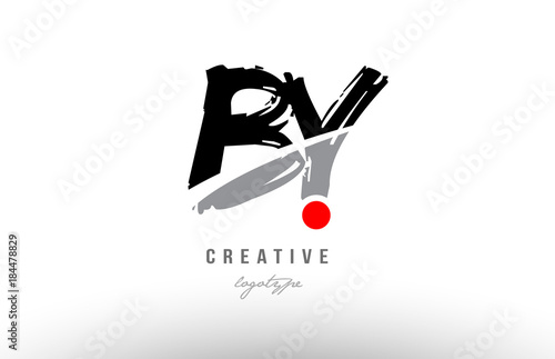 grunge red dot by b y alphabet letter logo combination design