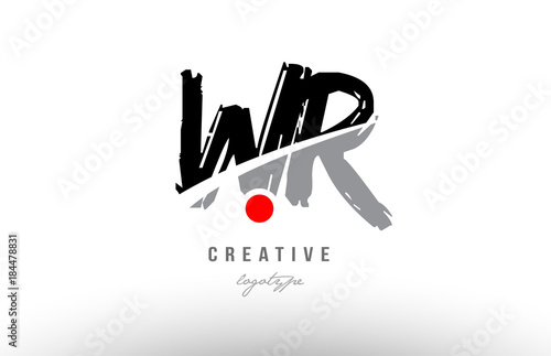 grunge red dot wr w r alphabet letter logo combination design