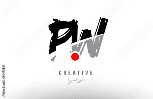 grunge red dot pw p w alphabet letter logo combination design