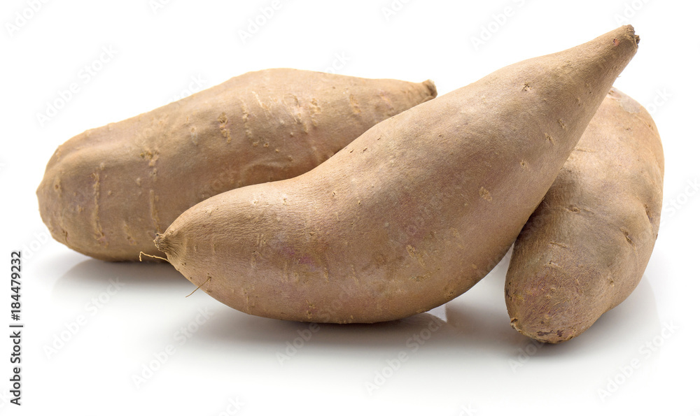 Three sweet potato isolated on white background. Three sweet potato isolated on white background.
