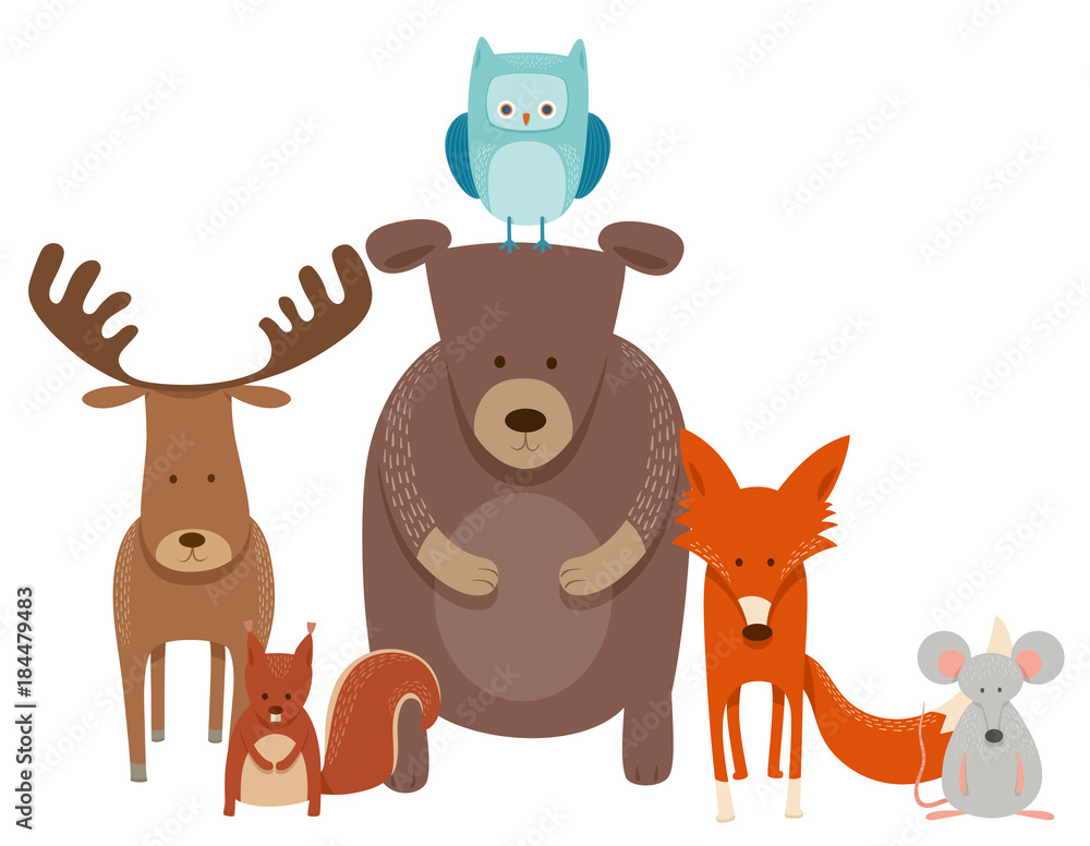 Fototapeta premium cute cartoon animal characters group