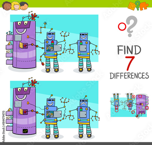 differences game with comic robot characters
