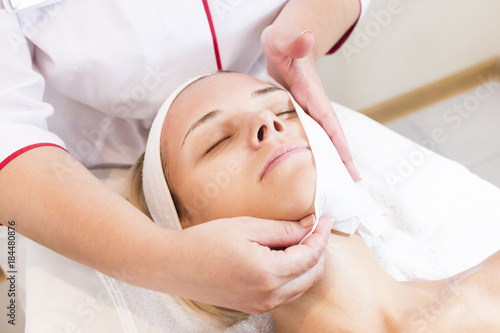 Process cosmetic mask of massage and facials in beauty salon