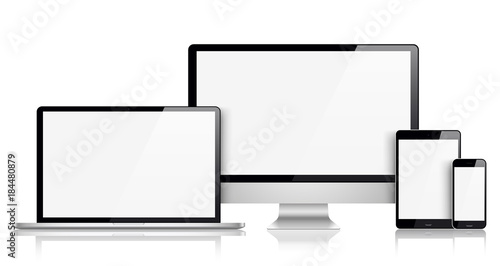 Set computer, laptop, tablet, phone . Vector illustration