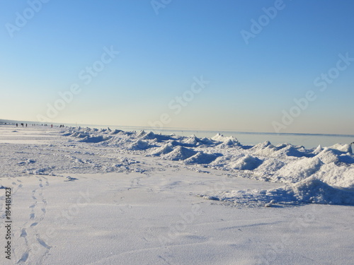 Winter day at the seashore of Riga gulf, Baltic Sea, Jurmala, Latvia