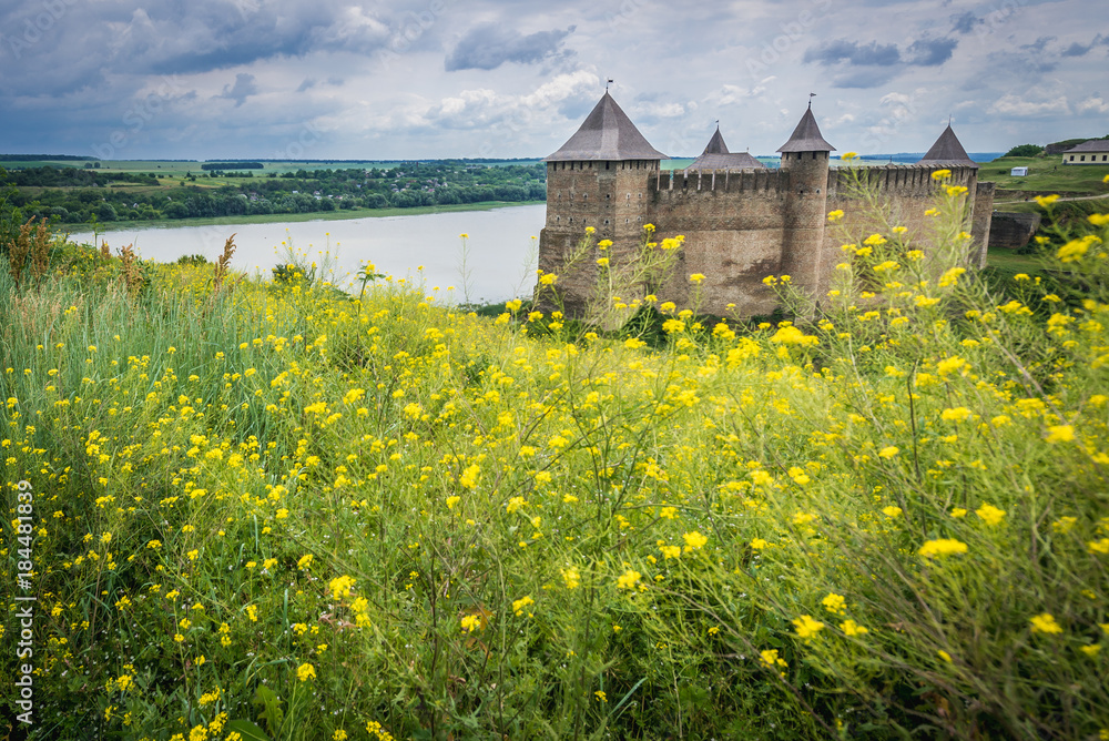 Khotyn Fortress over Dniester River in Khotyn city, Ukraine