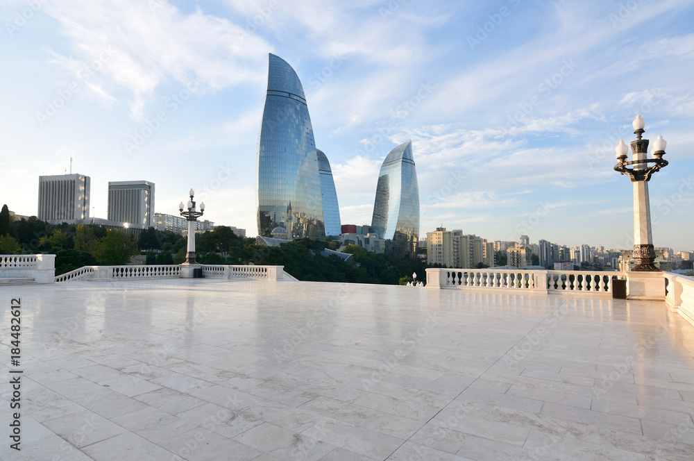 Panorama of Baku from a highland park.Azerbaijan.