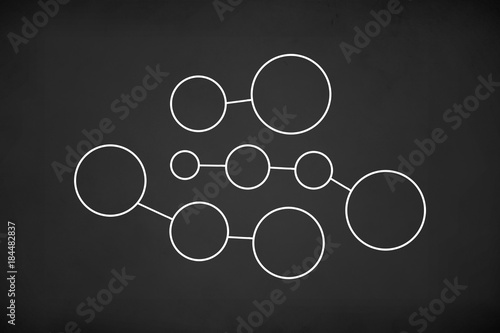 White Circles Network Connected on Chalk Board Background