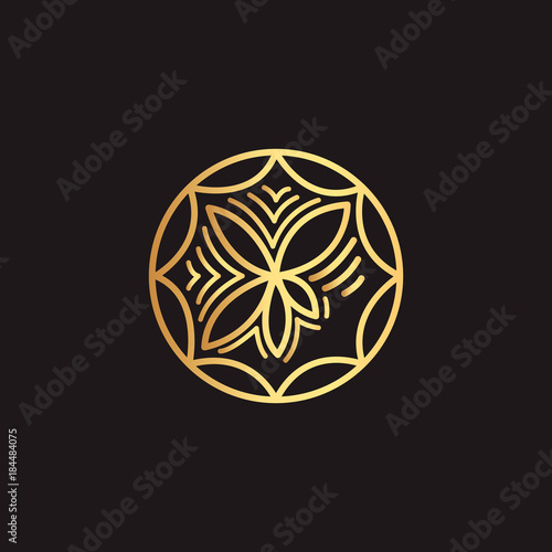 Abstract element for design, gold decoration. Abstract gold beauty industry and fashion logo,Identity for beauty, ecological cosmetics business,companies and clinics. Linear trend style.
