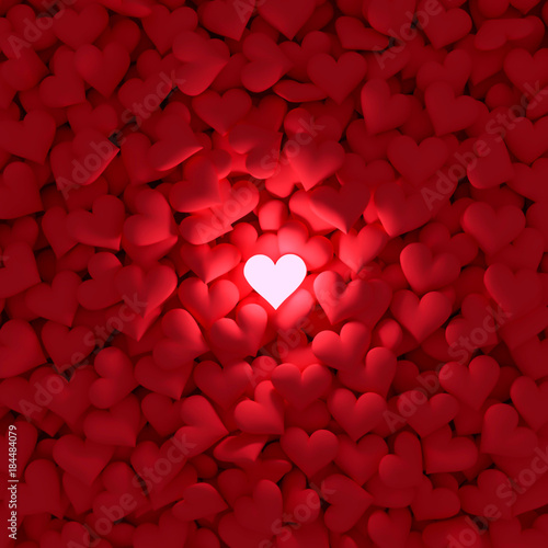 Glowing heart among many