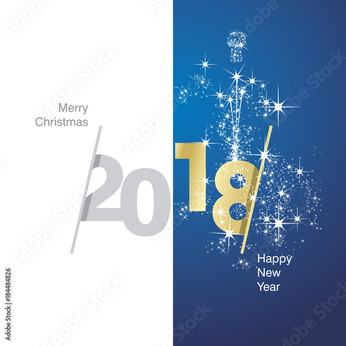 Vector 2018 Happy New Year firework white gold blue background