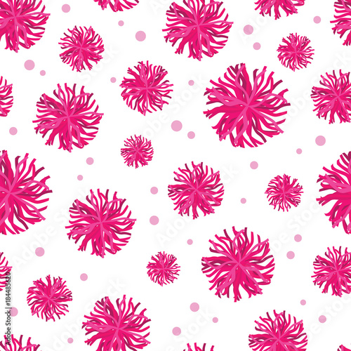 Vector pink pompoms seamless pattern background. Great for cheerleader themed fabric, scrapbooking, packaging, giftwrap, gifts projects. © Oksancia