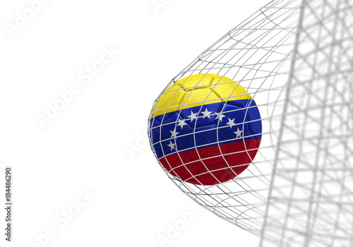 Venezuela flag soccer ball scores a goal in a net