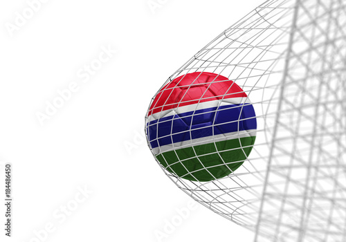 Gambia flag soccer ball scores a goal in a net