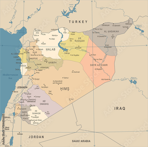 Syria Map - Vintage Detailed Vector Illustration