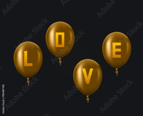 Vector modern golden balloons background for happy berthday or valentine day.