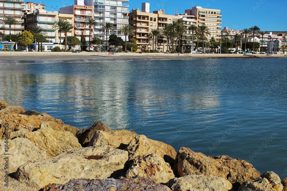 Fototapeta premium Coastline and reflected sea in Santa Pola, Spain