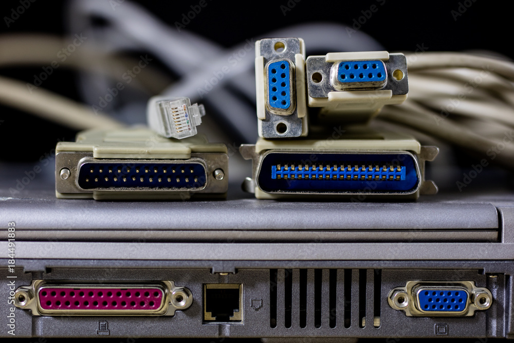 old computer wires. Cables lpt, com1 and com2 for desktop and laptop