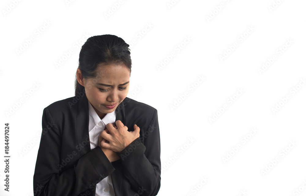 Business woman with heart attack on white background Business woman with heart attack on white background