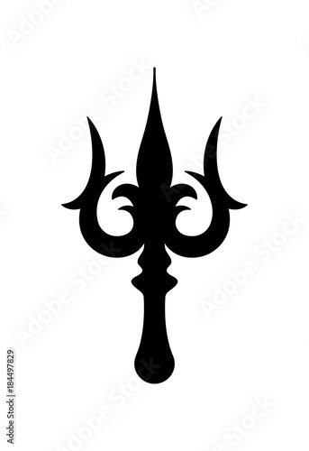 Trishula (cosmic trident of god Shiva). Divine sign of power over the three worlds: Heaven, Earth and Underworld. Symbol of creation, protection, destruction of The Universe in the Hindu tradition.
