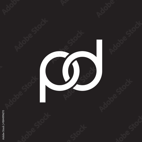 Initial lowercase letter pd, overlapping circle interlock logo, white color on black background