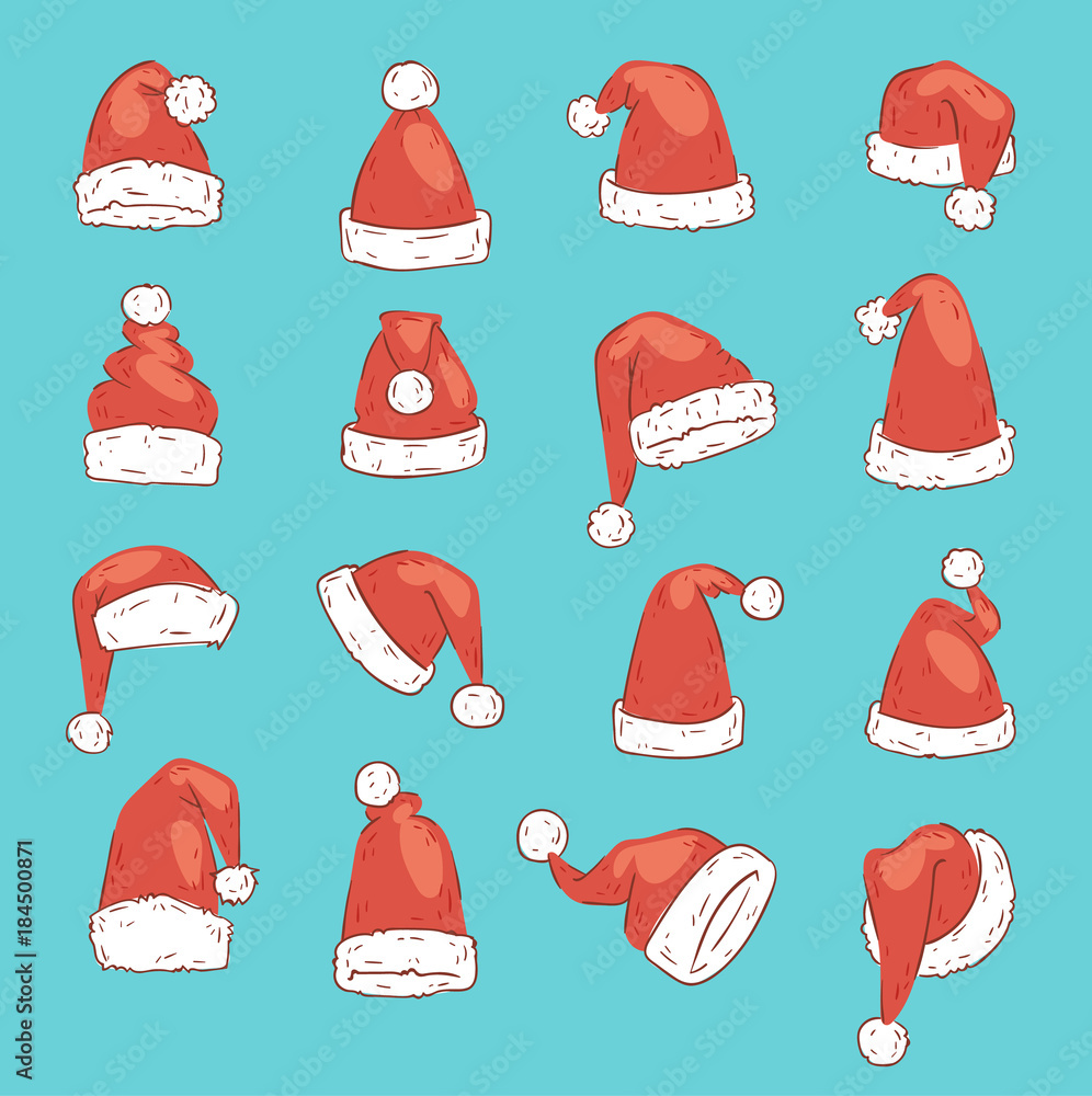 Christmas Santa Claus red hat vector noel isolated illustration New Year Christians Xmas party design decoration hats Christmas Santa Claus red hat vector noel isolated illustration New Year Christians Xmas party design decoration hats